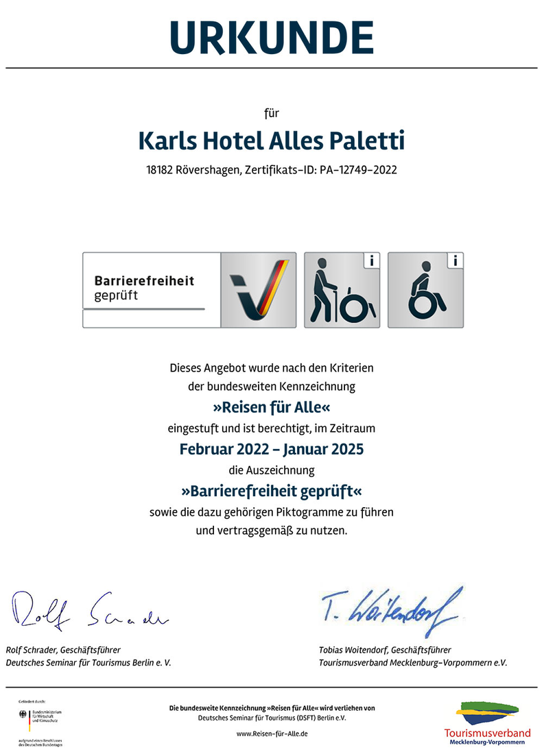 Zertifikat Barrierefreiheit Hotel Alles Paletti